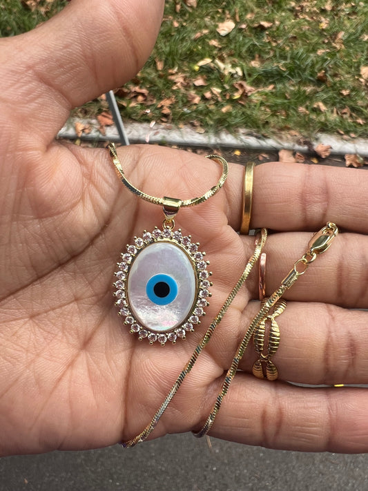 Oval Pearl Evil Eye Necklace