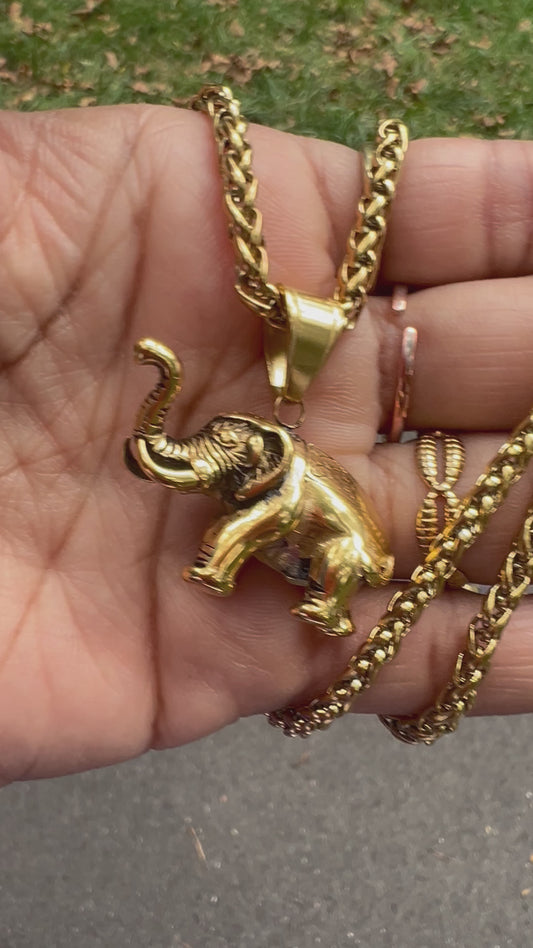 Solid Golden Elephant Necklace